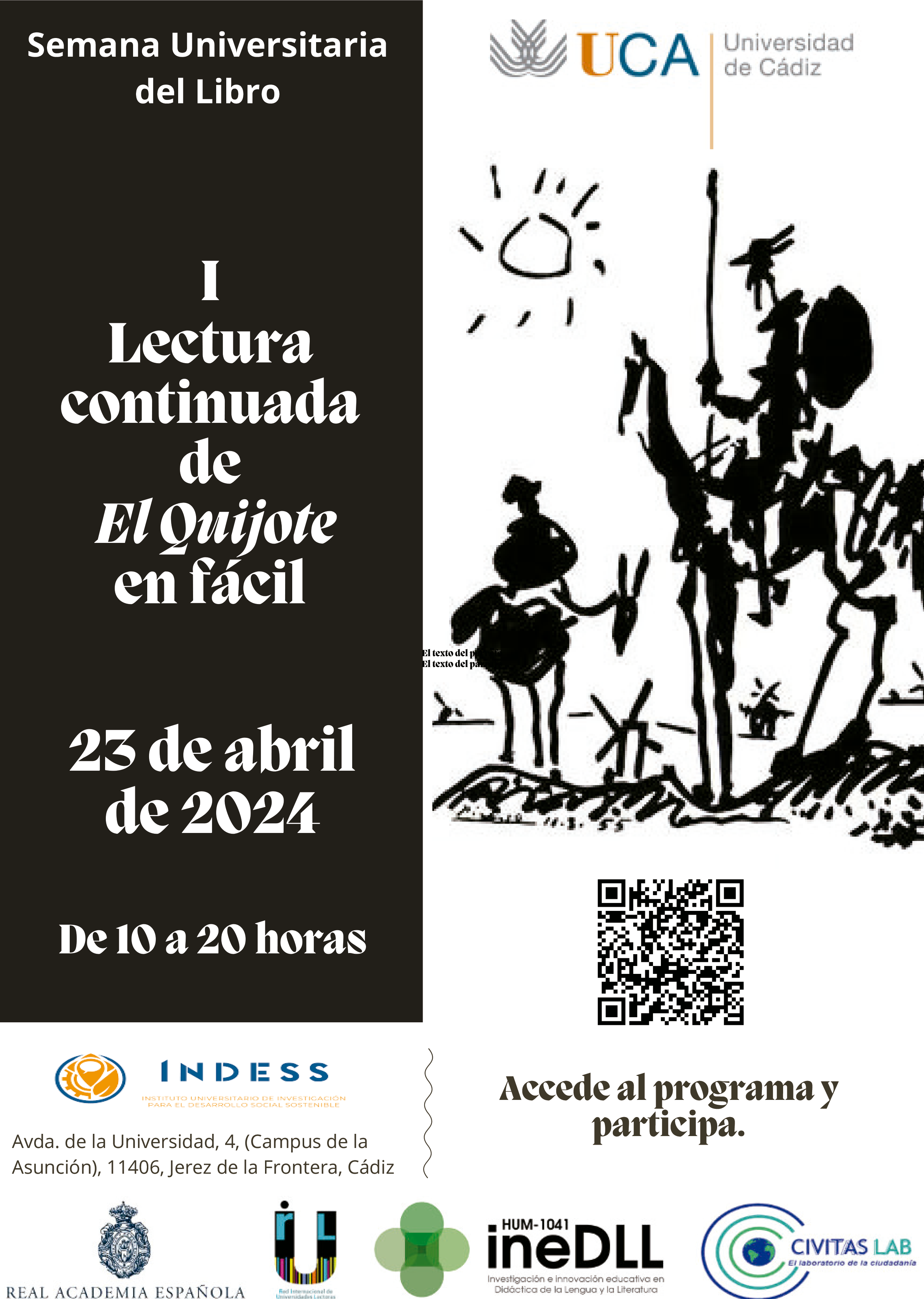 La Semana del Libro Universitario de la UCA celebra la I Lectura continuada de Don Quijote de la Mancha en Fácil